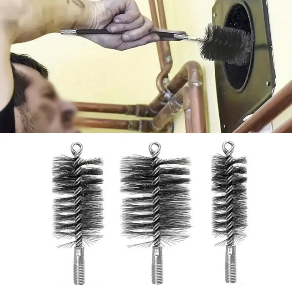 Stove Pipe Chimney Brush Set 3 Pieces for Cleaning Boilers and Pipelines with Effective Bristle Design for Dirt and Soot Removal