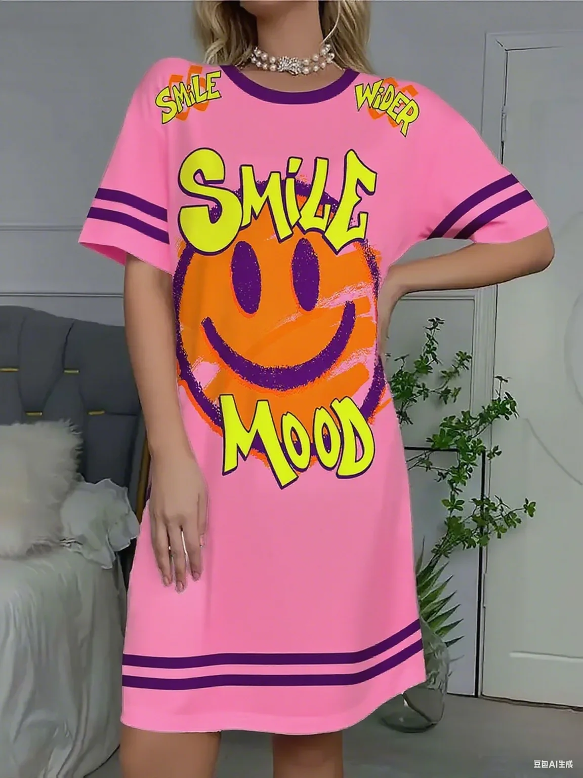 الصيف المرأة تي شيرت فستان حجم كبير وجه مبتسم غير رسمي رقم 23 مطبوعة سيدة قصيرة الأكمام البلوز فساتين النساء الملابس