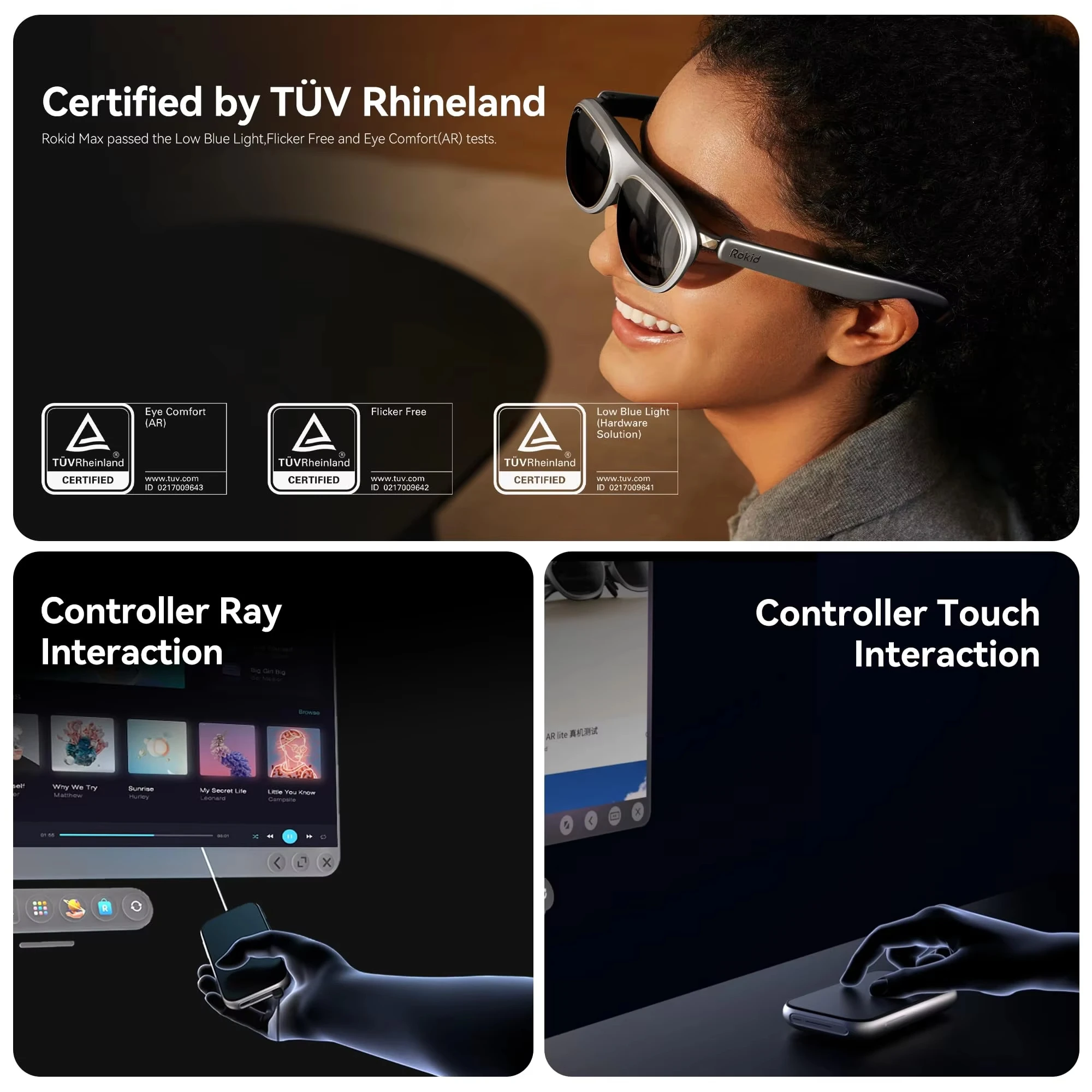 نظارات روكيد ماكس 2 سبايال AR لايت 50 ° لعبة FoV Home Viewing Realtime Trans Spatial Computing 3DoF System Gaming Portable