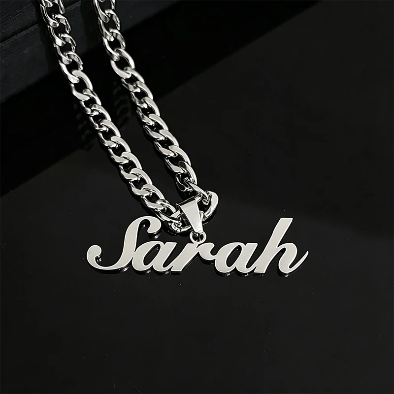 Stainless Steel Personalized Name Pendant Necklace Cuban Link Chain Woman Man Custom English Arabic Hebrew Name Necklace Jewelry view 3