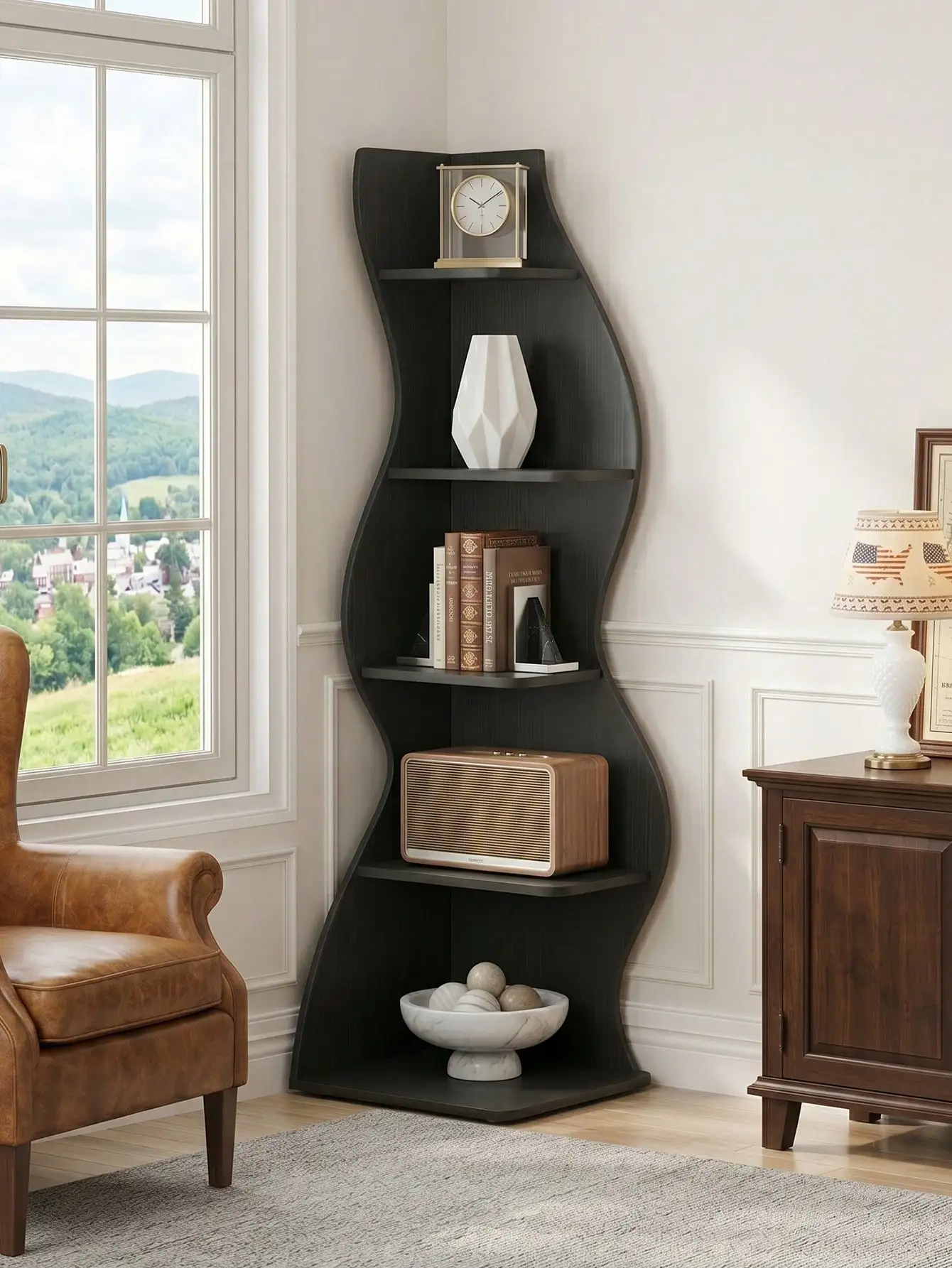 70-Inch Five-Layer Corner Bookshelf, Book Corner, Corner Display Cabinet, Room Decoration Shelf, Bedroom Decoration Shelf, Suitable For Living Room, Study And Bedroom, Easy To Install, Indoor Plant Stand, Modern And Simple Style