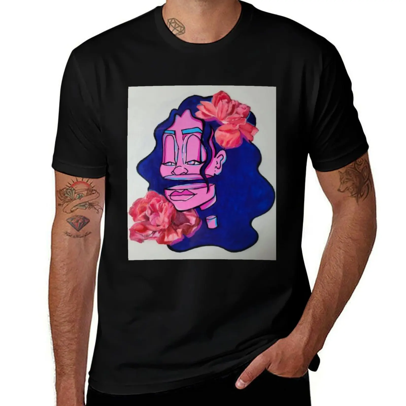 

Deconstructed Portrait T-Shirt Casual Loose Short Sleeve Tee for Men