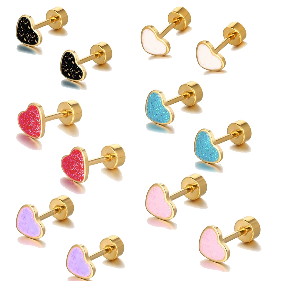 ZAKOL Titanium Heart Love Stud Earrings for Women Girls 14k Gold Plated Hypoallergenic Cute Cartilage Tragus Ear Accessories