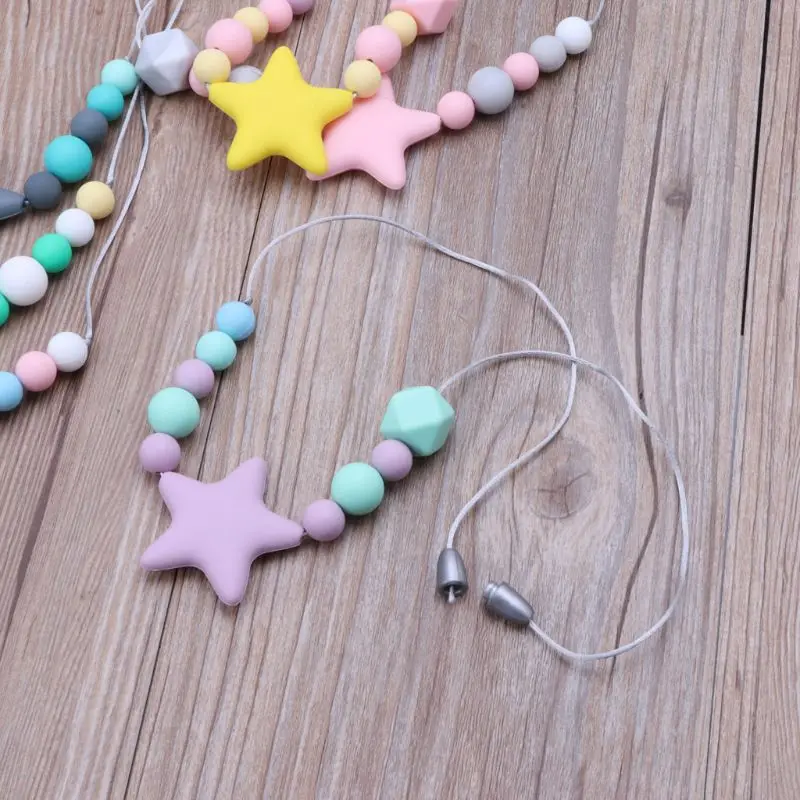 Silicone Teething Necklace Star Teether Nursing Necklace Jewelry-Teether Chewing Baby Silicone Beads Teether Sensory Toy