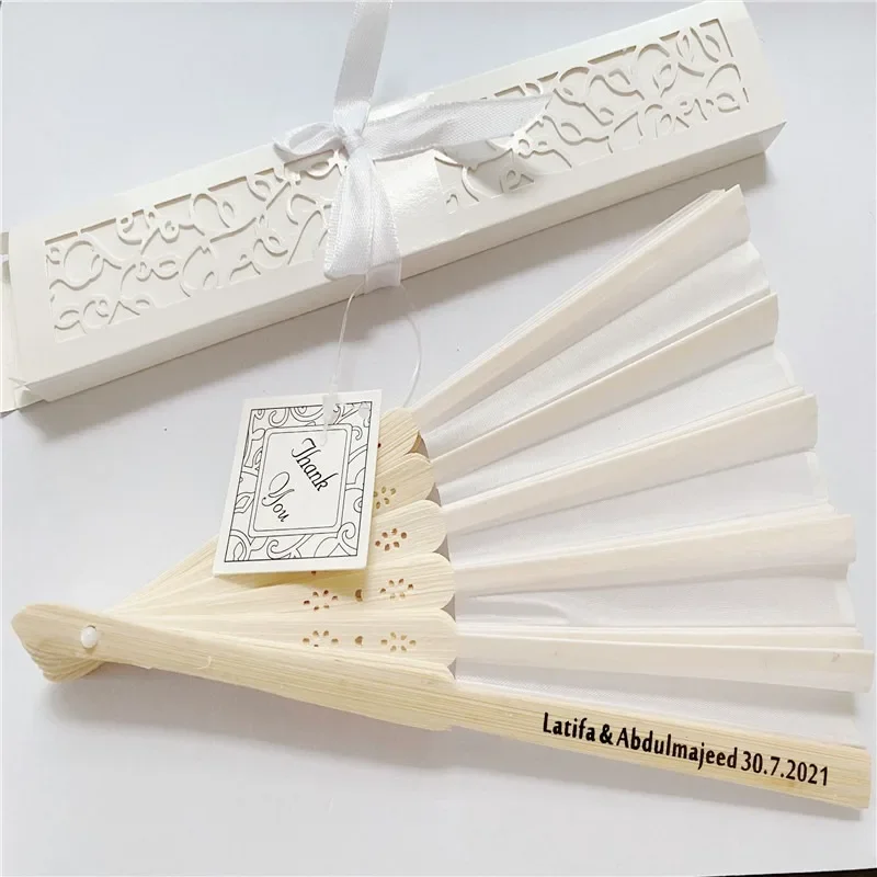 30 pcs/lot Personalized Luxurious Silk Fold hand Fan in Elegant Laser-Cut Gift Box +Party Favors/wedding Gifts+printing