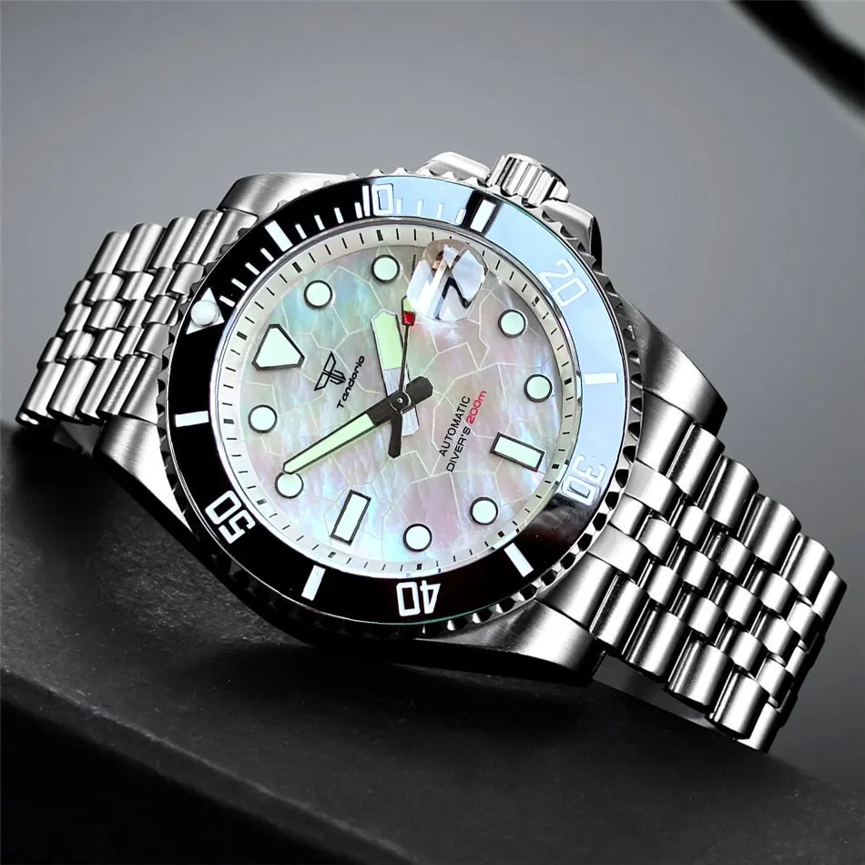 40mm SUB Tandorio Mechanical Watch for Men MOP White NH35 Movement 20bar Water Resistence 904L Bracelet 120clicks Bezel Rejor