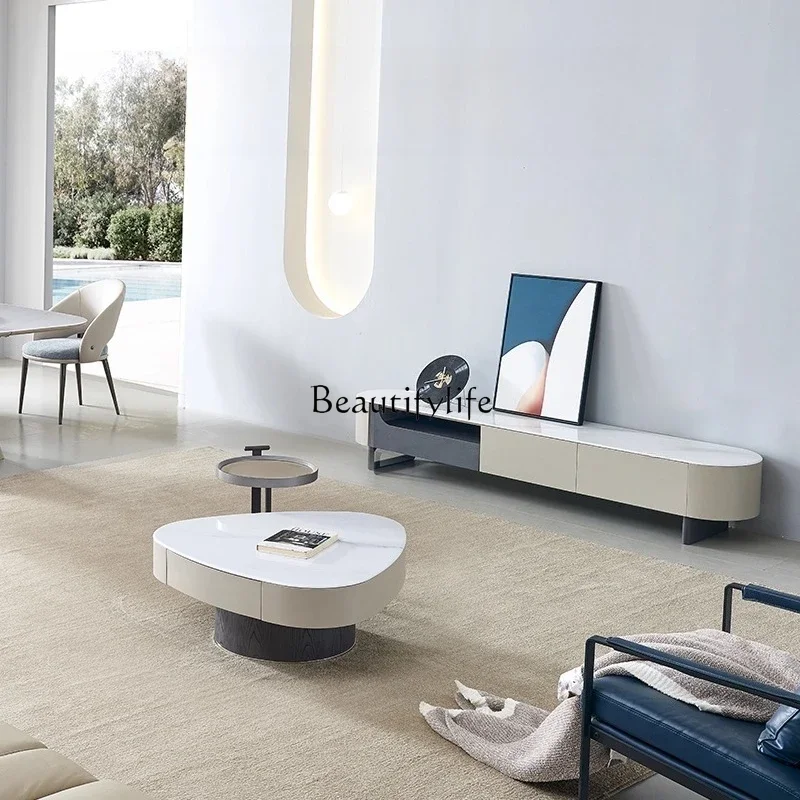 LJYRock slab coffee table household living room simple Italian high-end triangular coffee table