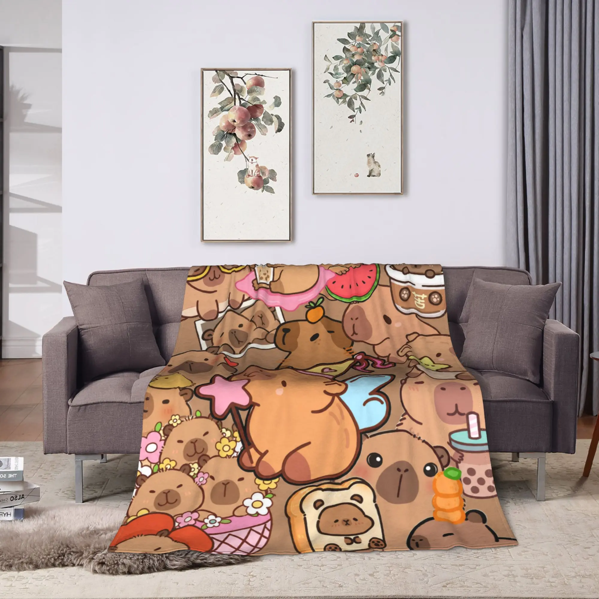 Capybara Pile Up Cute Blankets  Camping Flannel Throw Blanket For Couch Bed Warm Design Quality Bedspread Birthday Present