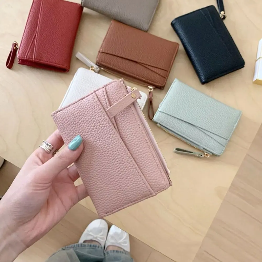 

PU Leather Lichee Pattern Short Wallets Korean Style Multifunctional Women Clutch Bag Coin Purse Portable Change Bag Women