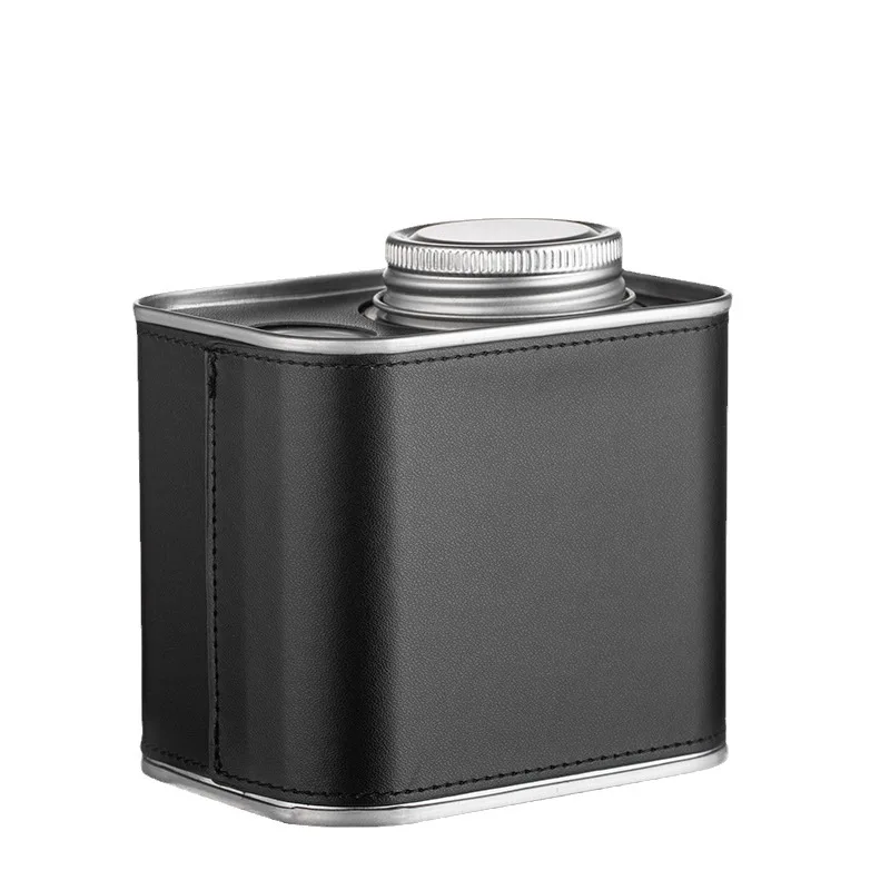 Tinplate Coffee Bean Canister,Portable One Way Valve Vent Seal Canister,Coffee Bean Storage Can,PU Leather,Square Jar