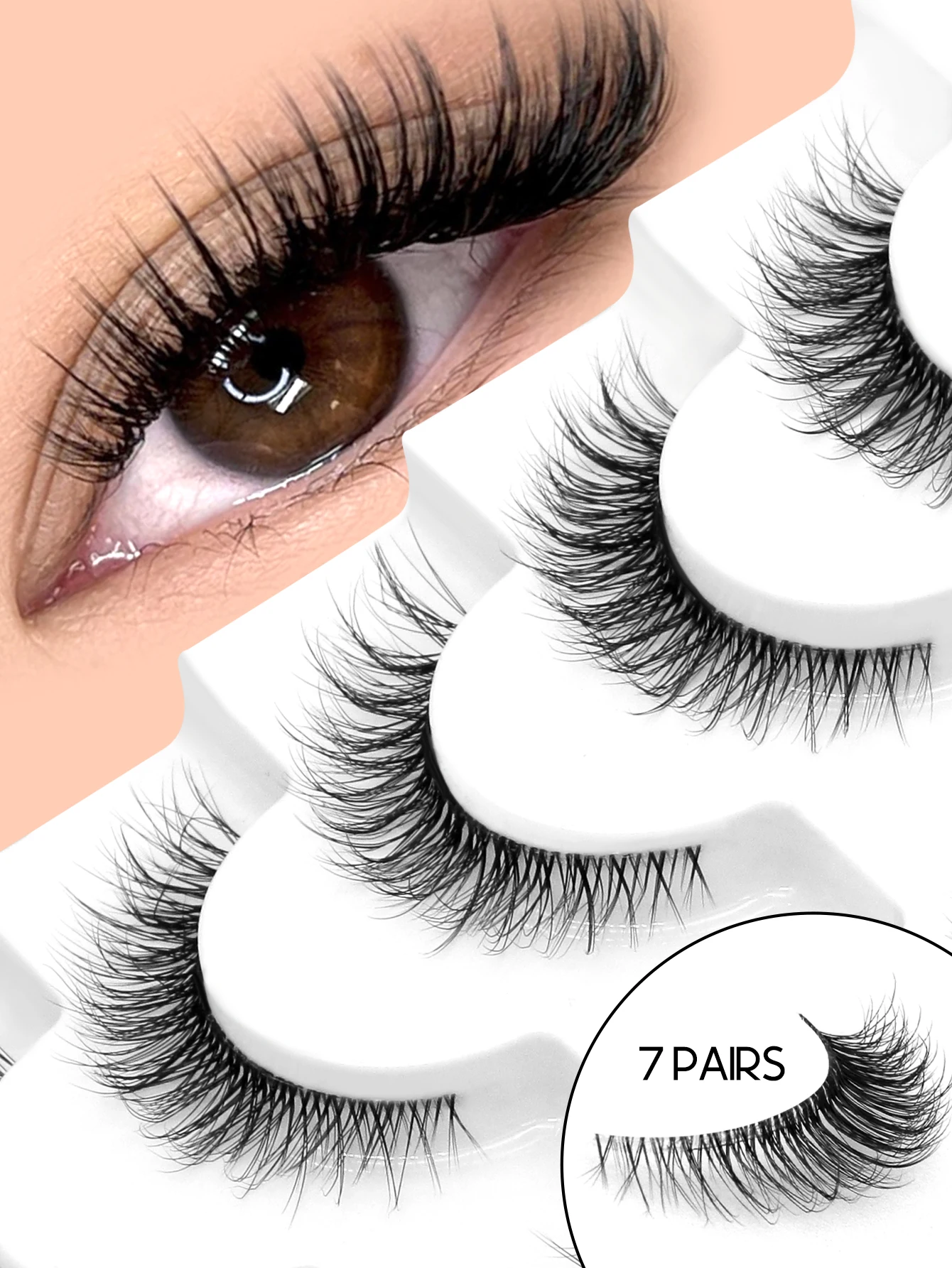 Veltrinay Falsche Wimpern, flauschige 3D-Nerzwimpern, Katzenwimpern, dick, weich, lockig, geflügeltes Ende, verlängerte künstliche Wimpern, Make-up