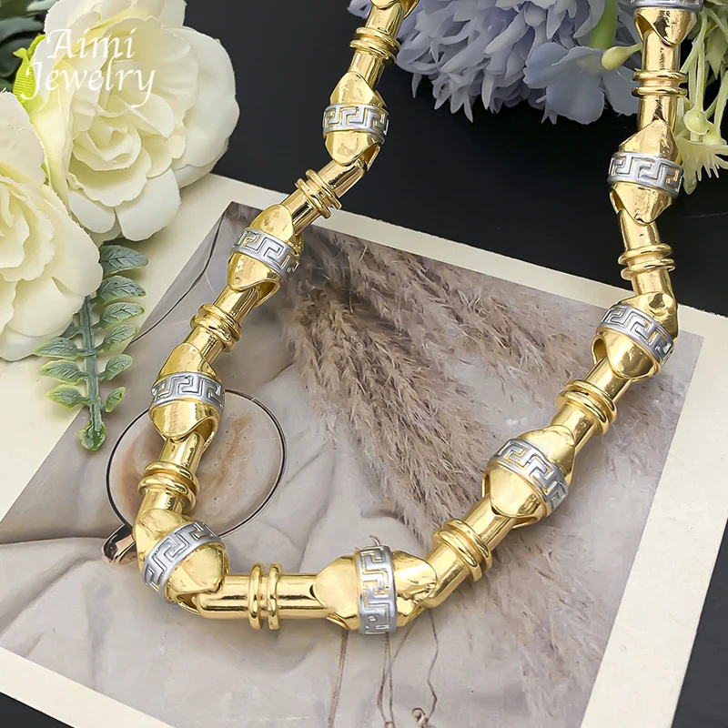 Fashion Top Quanlity Long Chain Golden Choker Hip Hop 18K Gold Plated Jewelry Set Necklace Bracelet Jewellery Sets Party Gifts