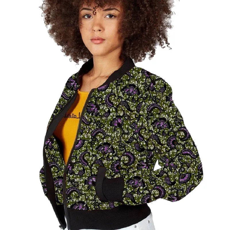 

Women's Baseball Jacket African Design Couture Handmade Cutting Ankara Styles Female Print Short Bomber Coats