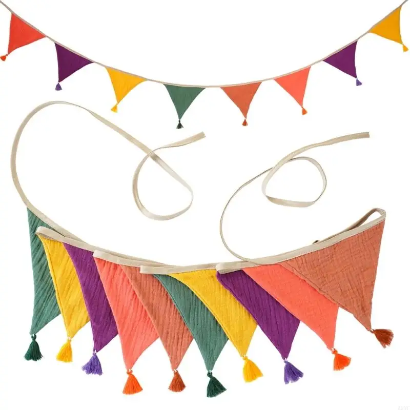 لافتات A5YC سهلة التعليق من الكريب القطني ذات مهدب لتزيين جدران غرفة نوم الأطفال لحفلات المهرجانات والأنشطة العائلية