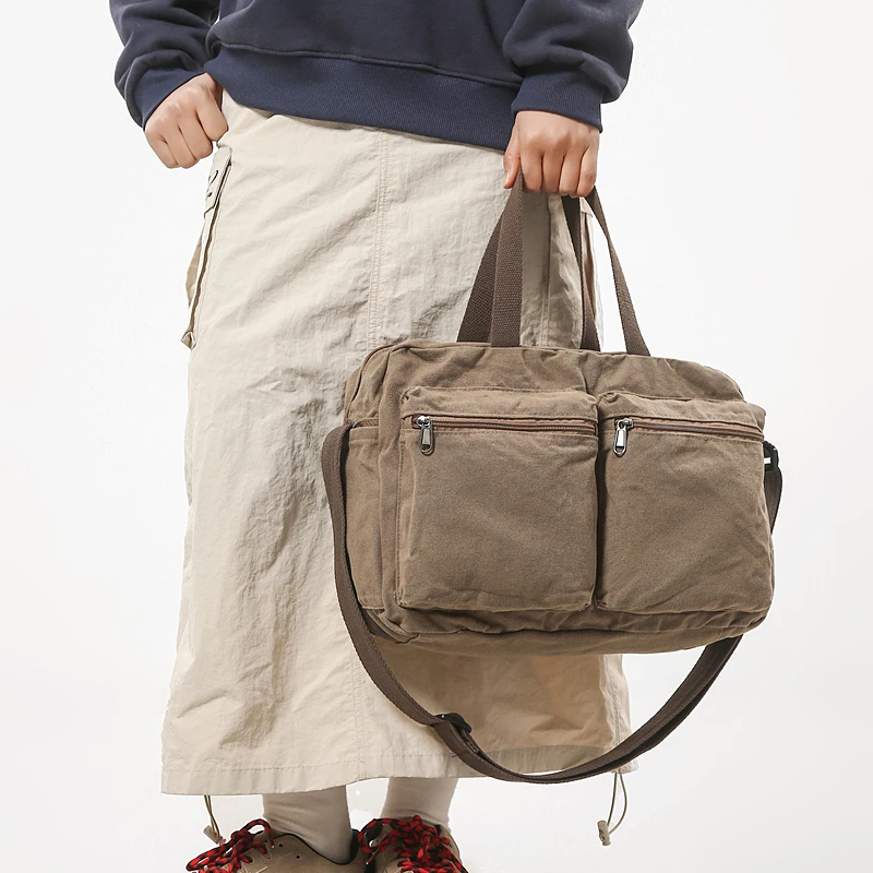 

Большая парусиновая женская сумка-мессенджер с несколькими карманами Y2K, экологически чистая сумка через плечо в корейском стиле, унисекс, школьная сумка-шоппер