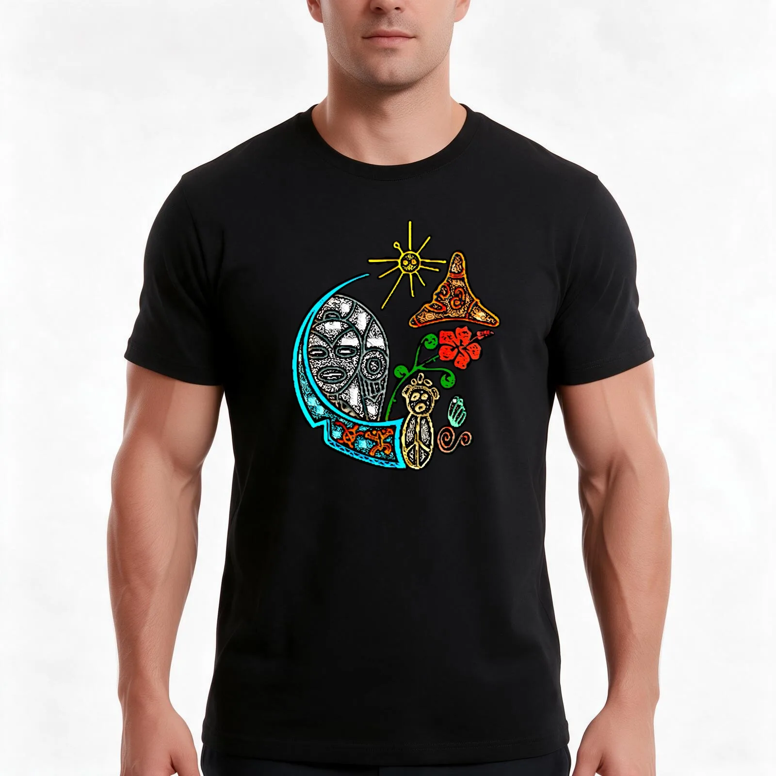 Atabey Goddess Taino Symbols Puerto Rico T-Shirt, Summer Casual Cotton Tee, Oversized Streetwear Tops, Vintage Graphic Print