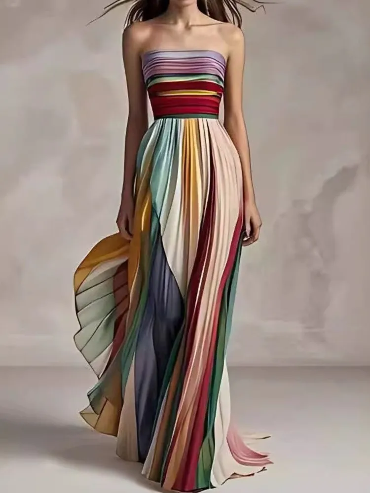 

Elegant Sexy Strapless Dress For Women Fashion Sleeveless High Waist Loose Dresses Lady Fashion Holiday Beach Party Clothes New