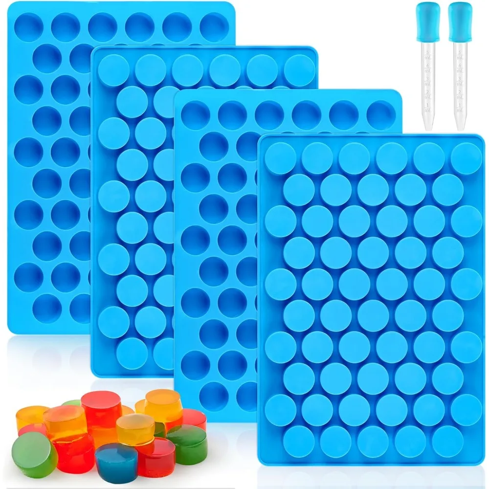 Paquete de 4 moldes redondos de silicona para gomitas – Bandejas antiadherentes de 55 cavidades para dulces, chocolate, gelatina y aperitivos de frutas