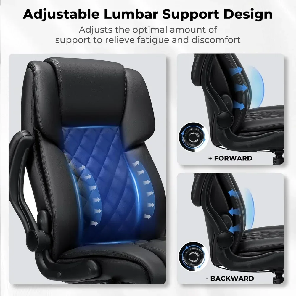 كرسي مكتب كبير وطويل القامة بوزن 450 رطل، كرسي مكتب تنفيذي مريح عالي التحمل مع دعم قطني قابل للتعديل وظهر مرتفع #4