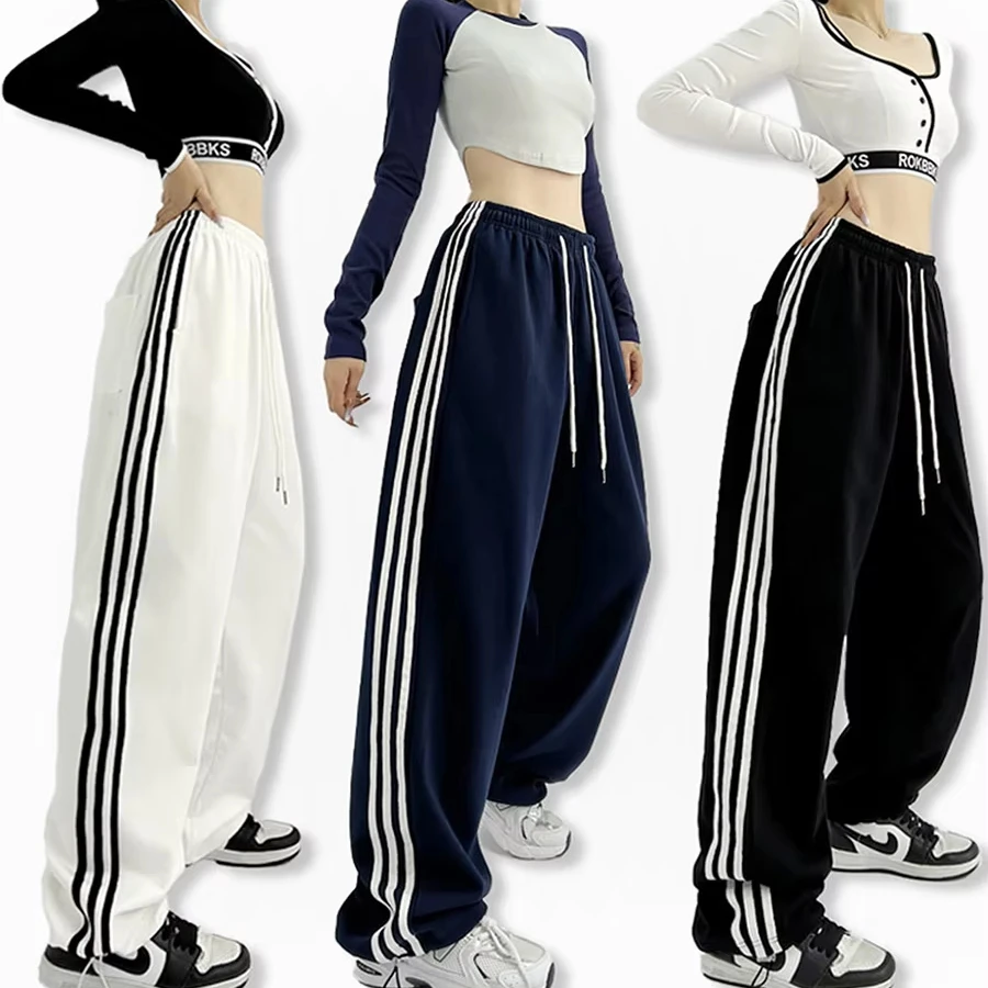 

Lace-up Street Style Loose Pants Multi-color Hip Hop Fitness Wear High Waist Sports Pants Women Wide Leg New Jazz Dance Slacks