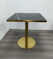 Design Brass Shinny Gold Stainless Steel Base Black Marble Top Restaurant Bistro Square Dining Table Furniture