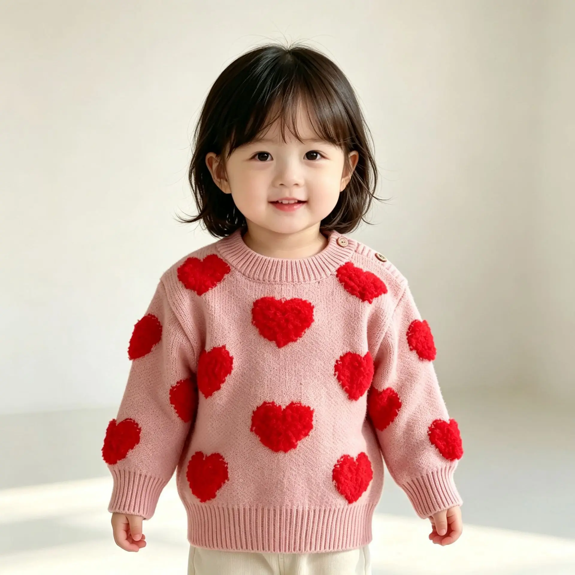2026 Autumn New Baby Long Sleeve Sweater Girls Heart Knitted Pullover Toddler Casual Loose Tops Infant Clothes