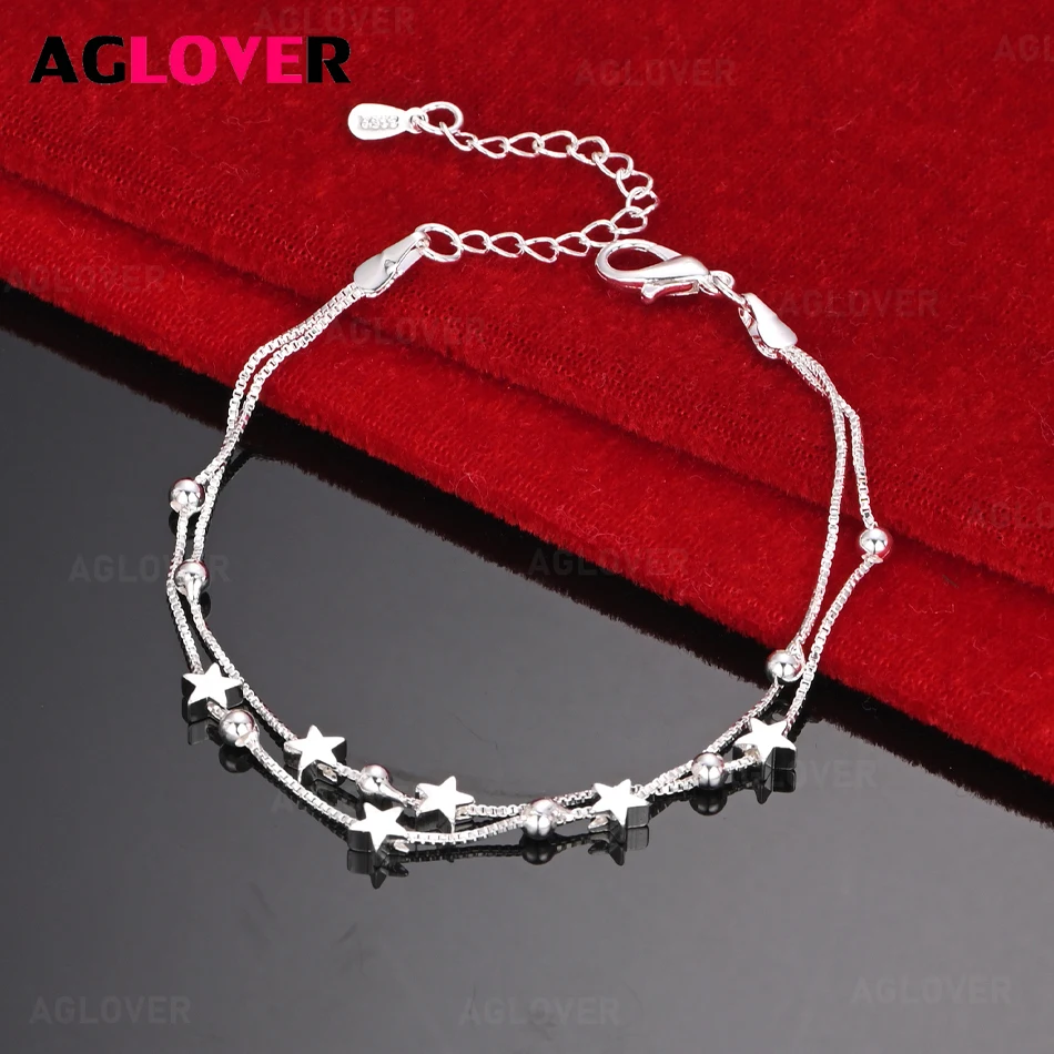 

AGLOVER 925 Sterling Silver Shooting Star Double Layer Bracelet Cute Charm Woman Birthday Gift Jewelry