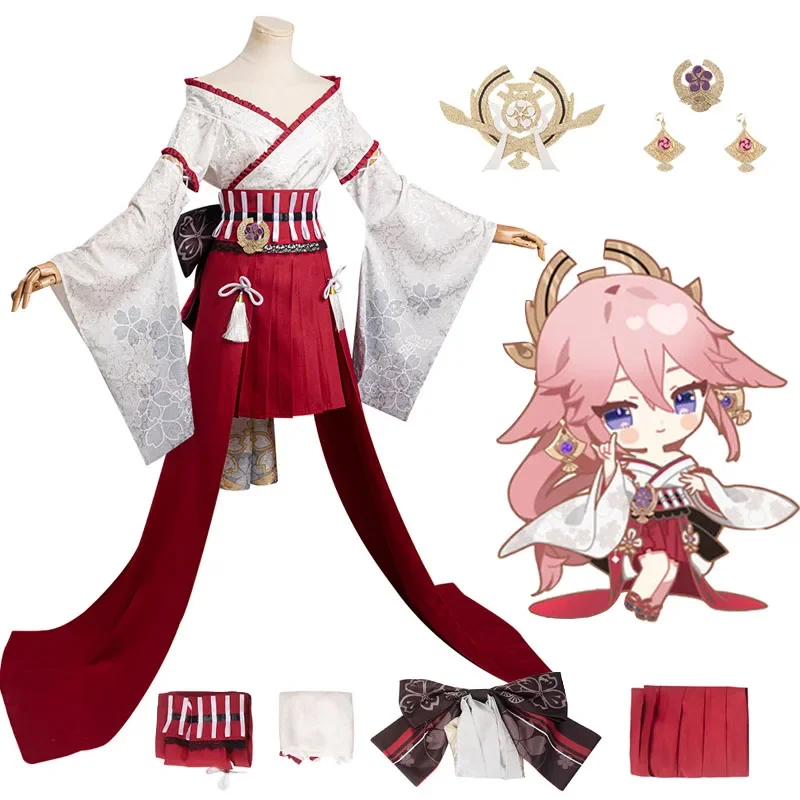 Genshin Impact Yae Miko Cosplay Costume Kimono Outfits Halloween Carnival Suit