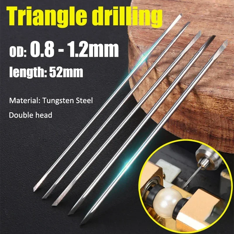 SUPERB Triangular Tungsten Steel Pearl Drill Bits 0.8-1.2mm High Hardness 2-Head Perforation Needle For Pearl Drilling Machine