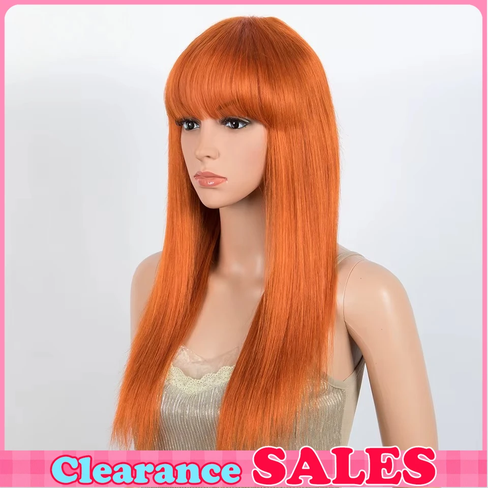 بيرو شعر طبيعي مفرود الباروكات مع الانفجارات الزنجبيل البرتقالي 100% طويل ريمي خصلات الشعر المستعار الإنسان لاول مرة كامل آلة صنع شعر مستعار للنساء