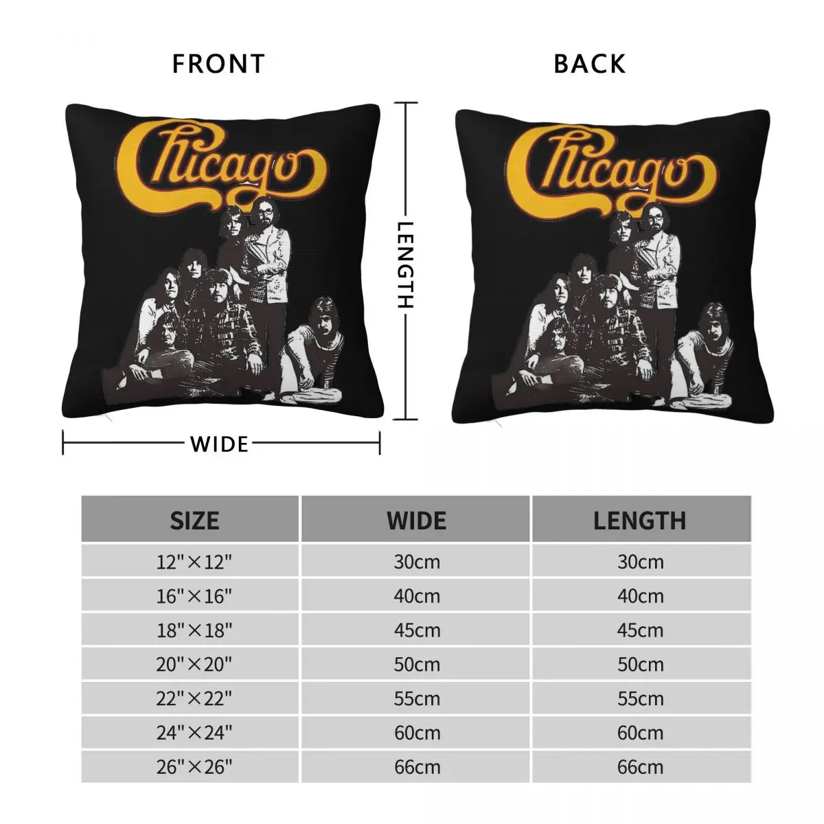 Chicago Band Square Pillowcase Polyester Linen Velvet Printed Zip Decor Sofa Cushion Cover 45x45