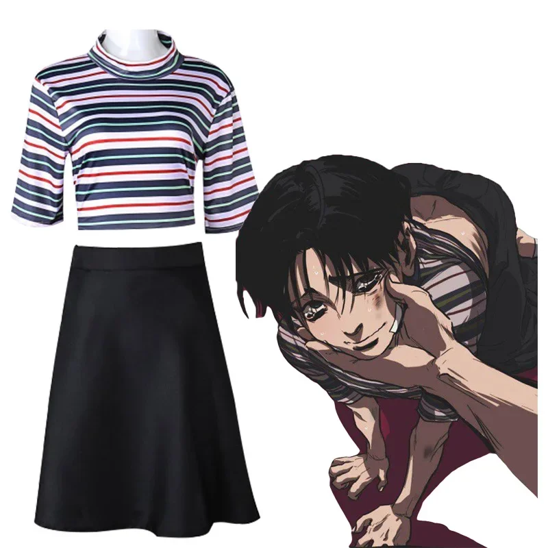 

Manga Killing Stalking Yoon Bum Cosplay Costume Yoonbum Black Brown Short Wig T Shirt Skirt Set Halloween Carnival Fancy Dress