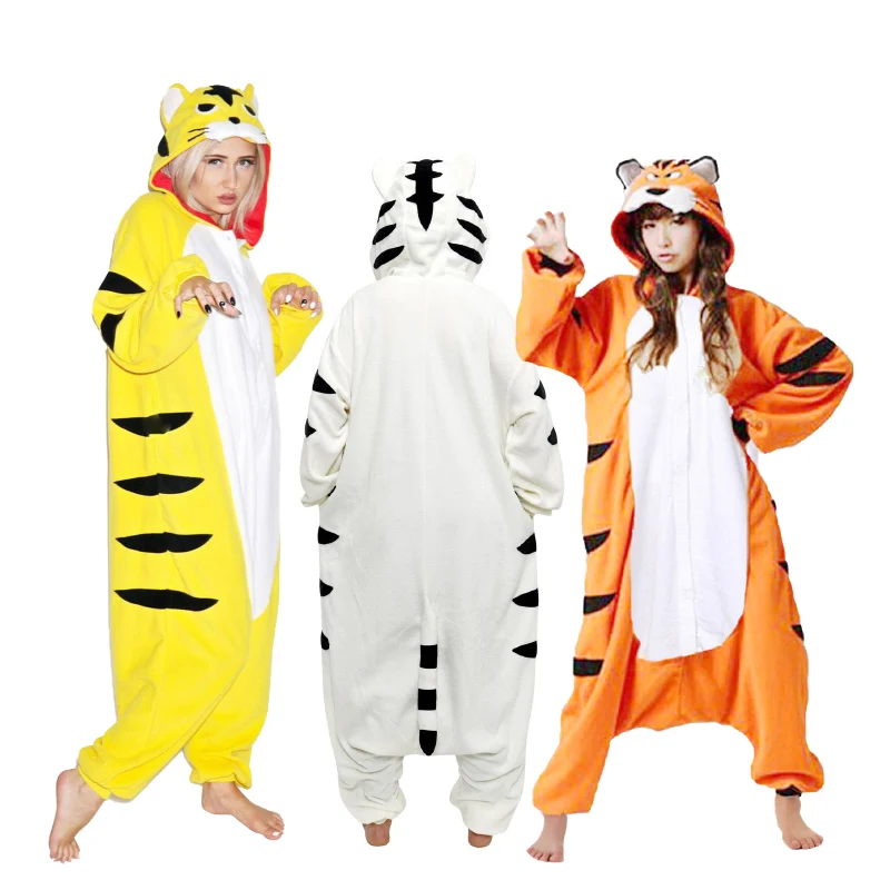 PAJAMASEA Animal Yellow Tiger Onsie Men Cartoon Onesies Adult Women One-Piece Pijama Fleece Halloween Cosplay Raccoon Kigurumi