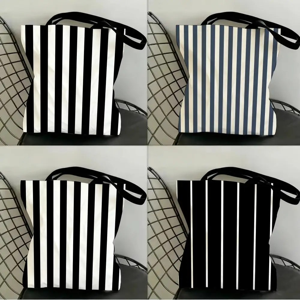 Gestreifte Einkaufstaschen aus Canvas, Supermarkt-Einkaufstasche, Weihnachtsparty-Tragetasche, Damenhandtasche