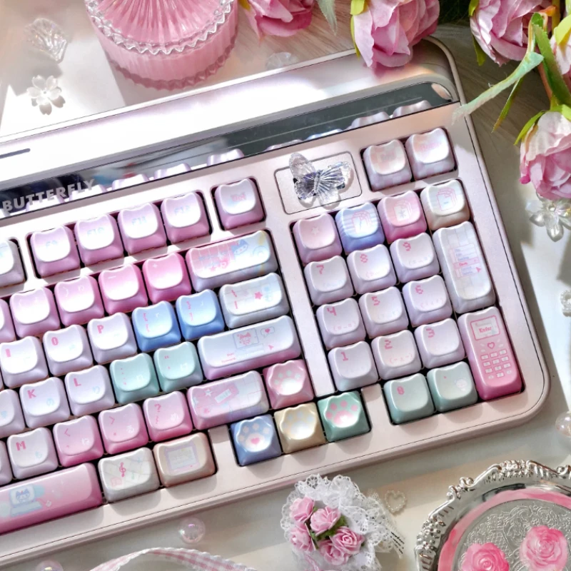 Cat Gradient Pearl Theme Keycaps Set MAO Pearl Paint Custom Original Handmade Keycaps for Mechanical Keyboard Accessories DIY