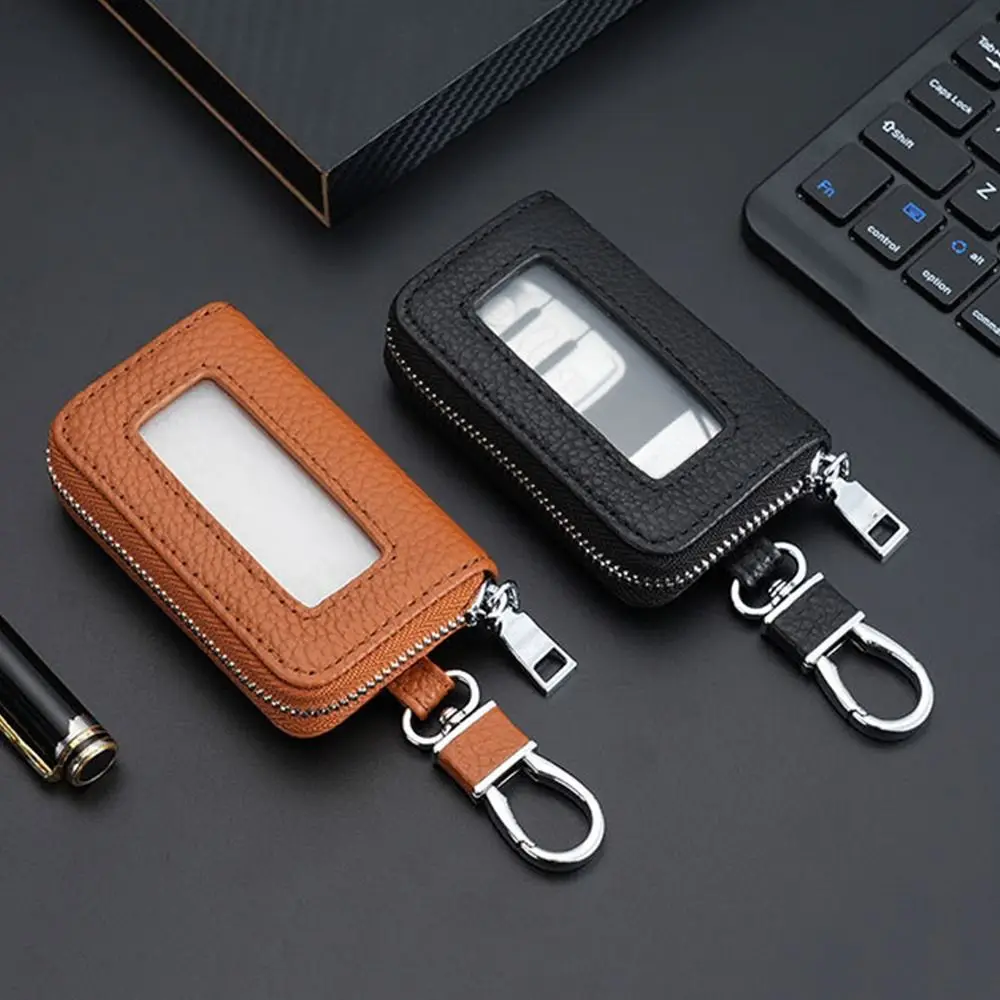 Durable Leather Car Key Bags Hook Classic Keychain Holder Zipper Coin Purse Men Women