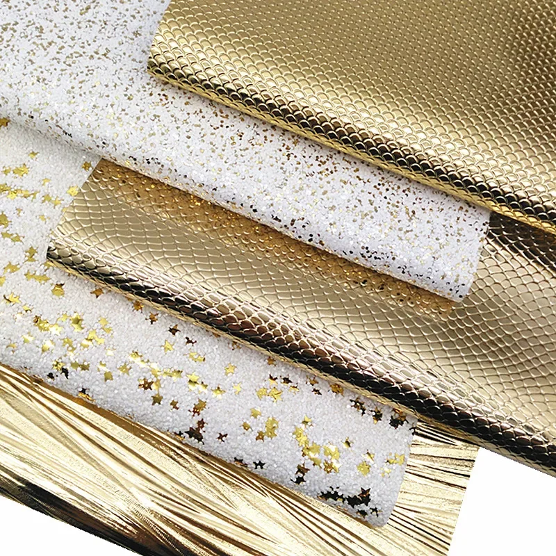 Gold Red Glitter Leather Sheets Glitter with Snowflakes Iridescent Gold Glitter Stripes Stars Faux Leather For DIY 21x29CM Y330