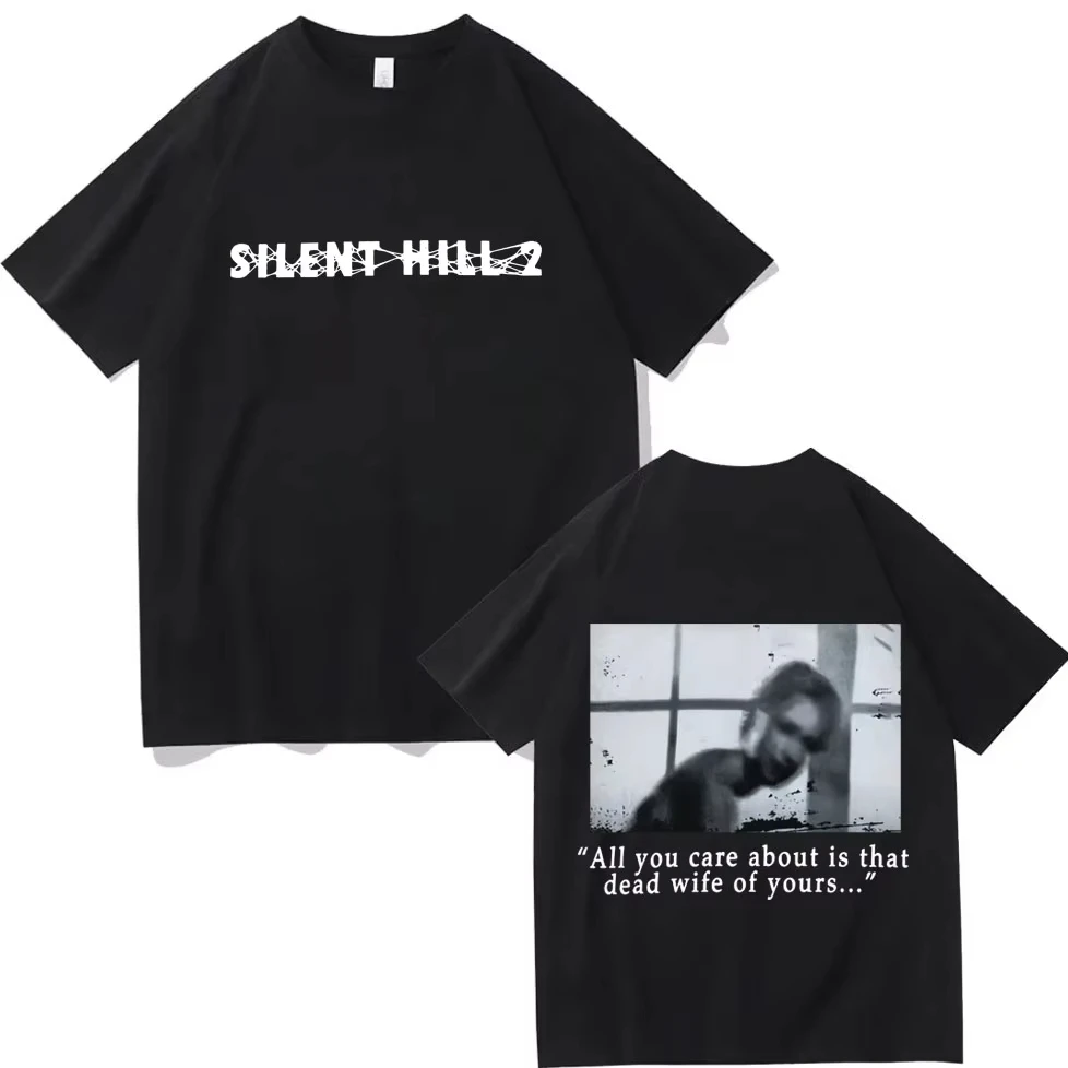 الرجال النساء الملابس أزياء خمر تي شيرت سايلنت هيل 2 مزدوجة الوجهين تي شيرت مطبوع عالية الجودة القطن قصير الأكمام تي شيرت