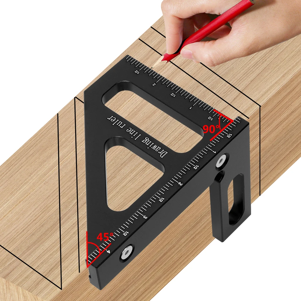 Inch Woodworking Square Protractor Aluminum Alloy Miter Triangle Ruler High Precision Layout Measuring Tool for Engineer Carpent