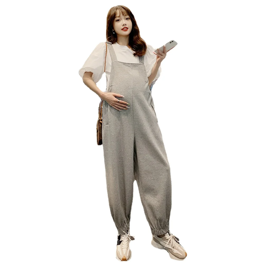 Pregnant Women Suspenders Cotton Pants Big Pockets Spring Fall Cotton Jumpsuits Maternity Women Jumpsuits photoshoot pregnancy