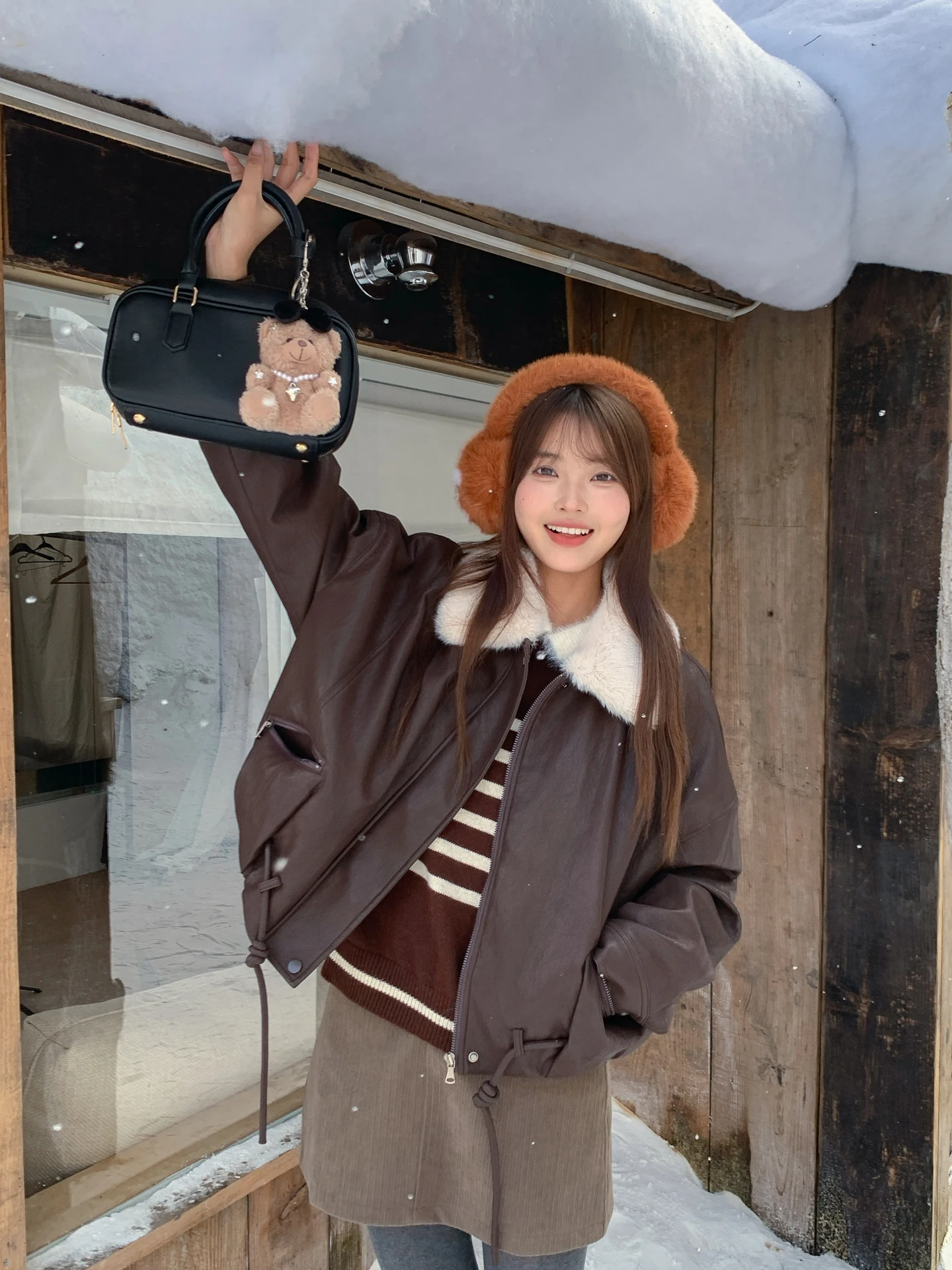 

Retro Barn Coat Faux Fur Collar Women's Leather Jaet Winter Thiened Warm Loose Slimming Outerwear Stand Sle Zipper C...