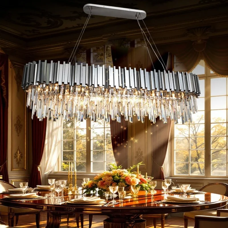 Silver Pendant Lamp Modern Crystal Pendant Lamp Circular Dining Room Pendant Lamp Ceiling Bedroom Living Room Entrance Lamp Led