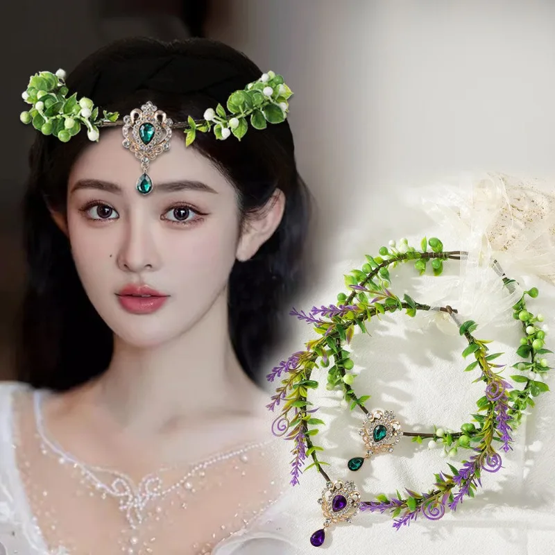 

Woodland Fairycore Crystal Hair Tiara Elf Hairband Elven Hair Crown for women