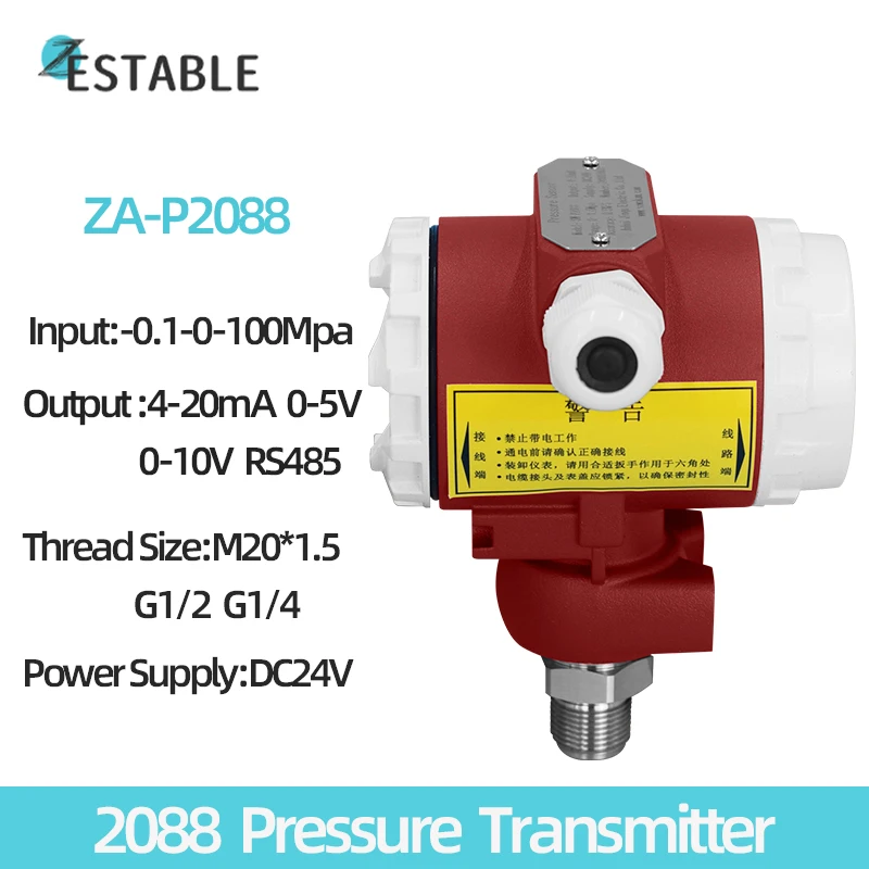 2088 Pressure Transmitter 4-20mA Output Measuring -0.1-100Mpa Water Air Oil Liquid Positive Negative Pressure Sensor