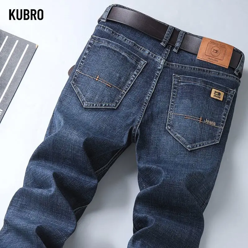 عادية سليم صالح الرجال الجينز مستقيم مطاطا أربعة مواسم العصرية الكلاسيكية سراويل جينز مريحة الرجال السراويل الطويلة المألوف #3