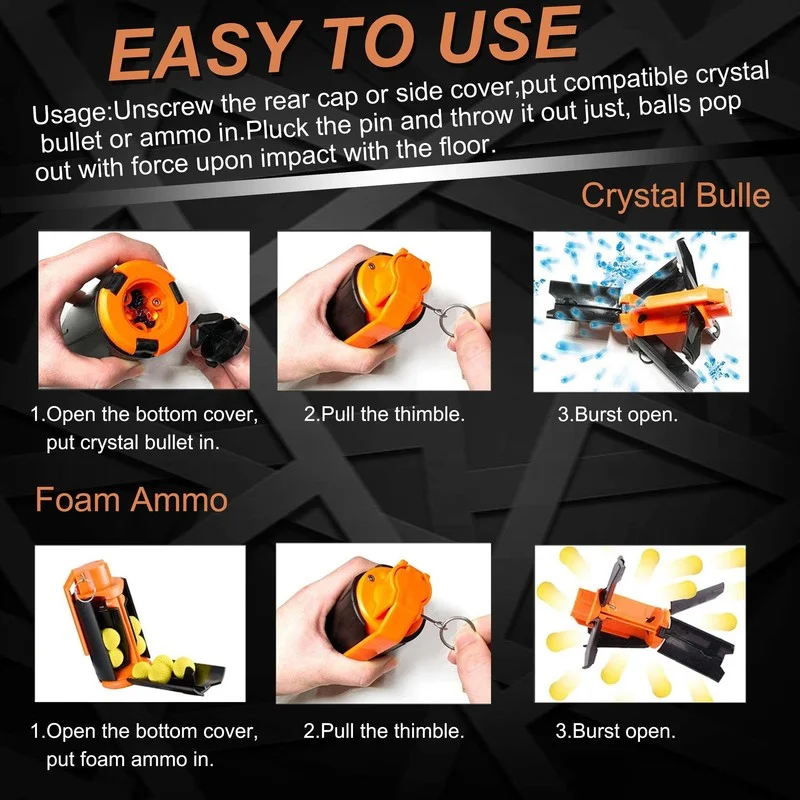 ZHUIYUE Water Ball Orange Grenade Paintball Tactical Props Water Beads Balls for Nerf Gel Ball Airsoft for CS Games Toy Grenade