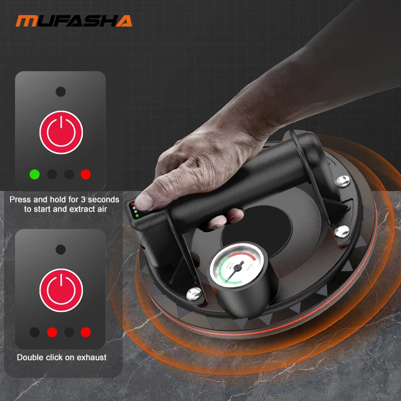 MUFASHA Motorized Suction Cups Use On Rough Surfaces For Portage Glass Tiles & Slabs Visible Pressure Gauges 8 Inch