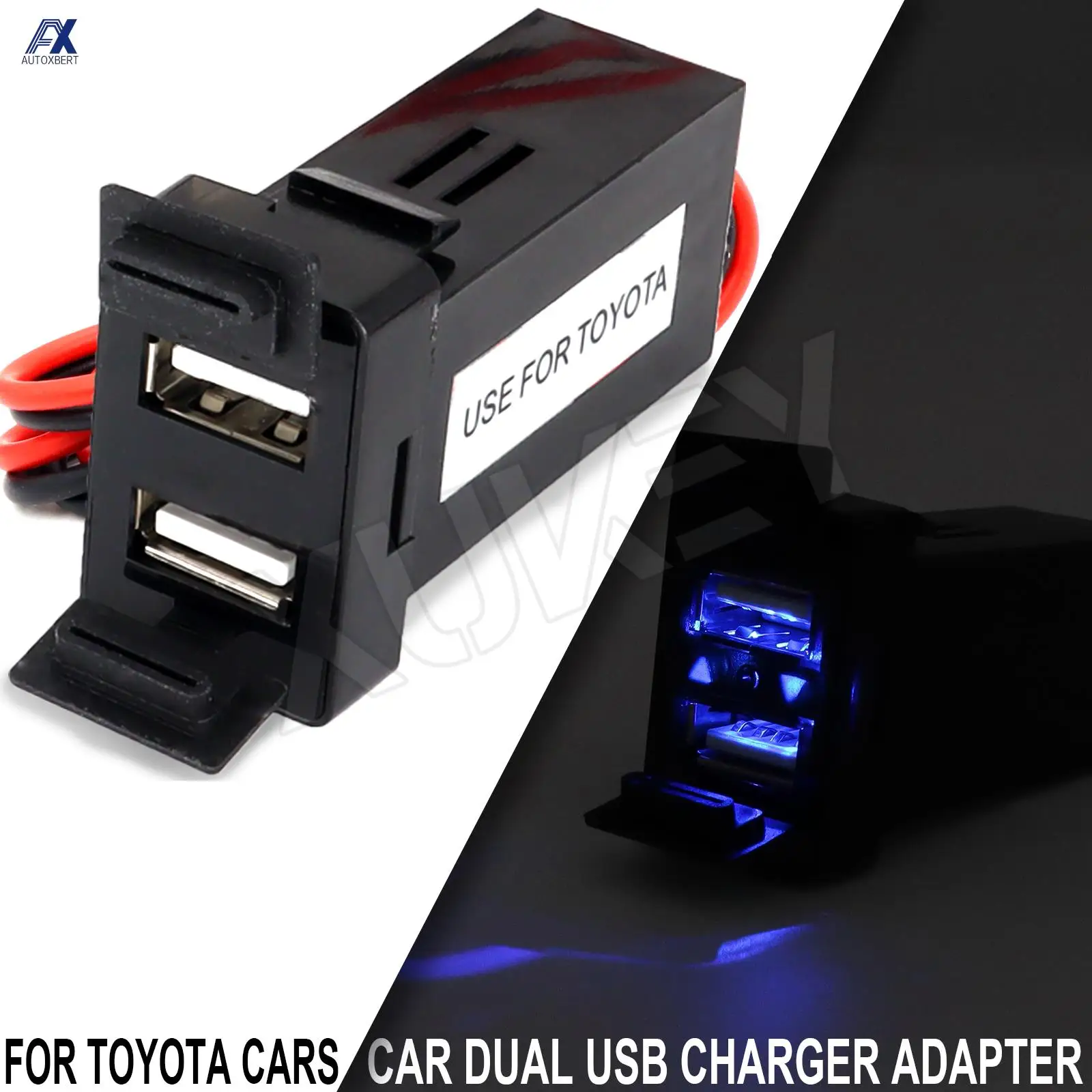 2.1A 12V Auto Dual USB Charger For Toyota RAV4 Yaris Prado 2 Ports Phone Power Supply Charging Adapter 24V W/ Rubber Covers