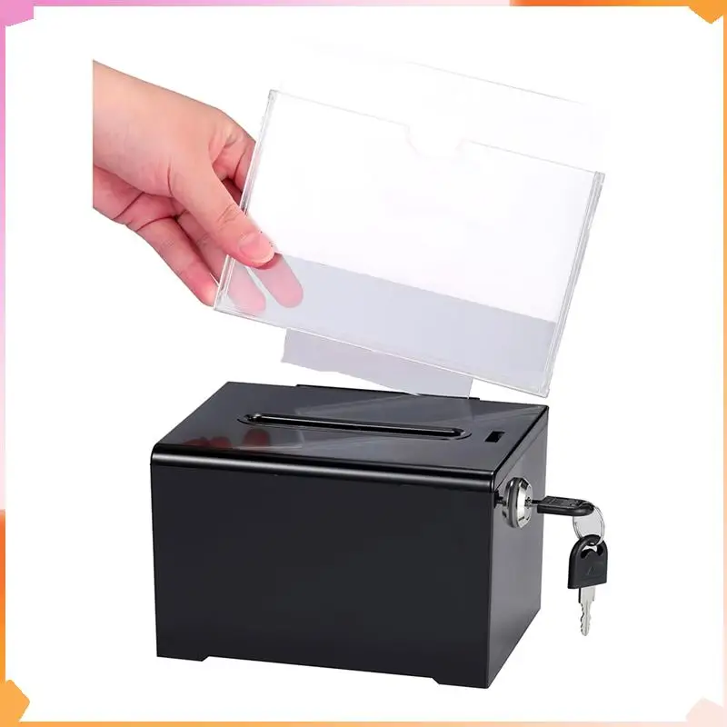 B94A Donation Box With Lock - Acrylic Suggestion Box With Slot, Ballot Lock Box With Sign Holder For Raffle, Voting
