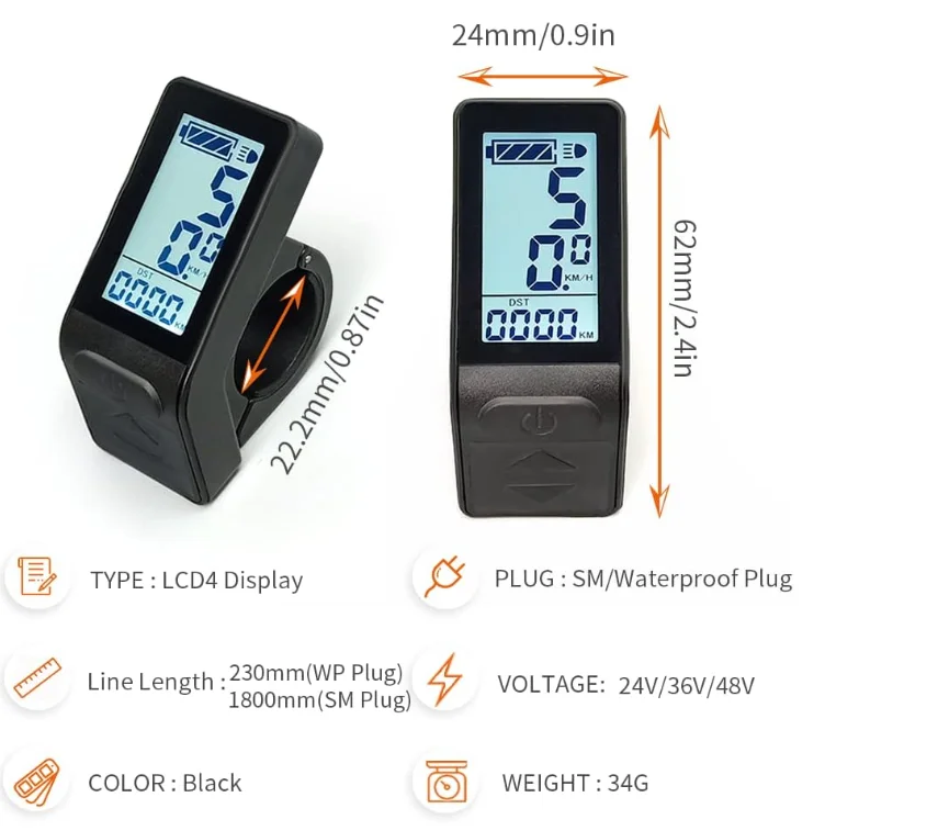 KT Display KT-LCD4 Mini Display 24V 36V 48V for KT Controller Ebike Panel Julet Waterproof/SM Plug